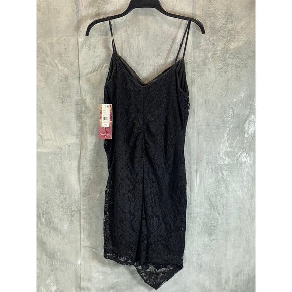 EMERALD SUNDAE Juniors' Black Lace V-Neck Asymmetrical Bodycon Mini Dress SZ XL - Picture 2 of 13